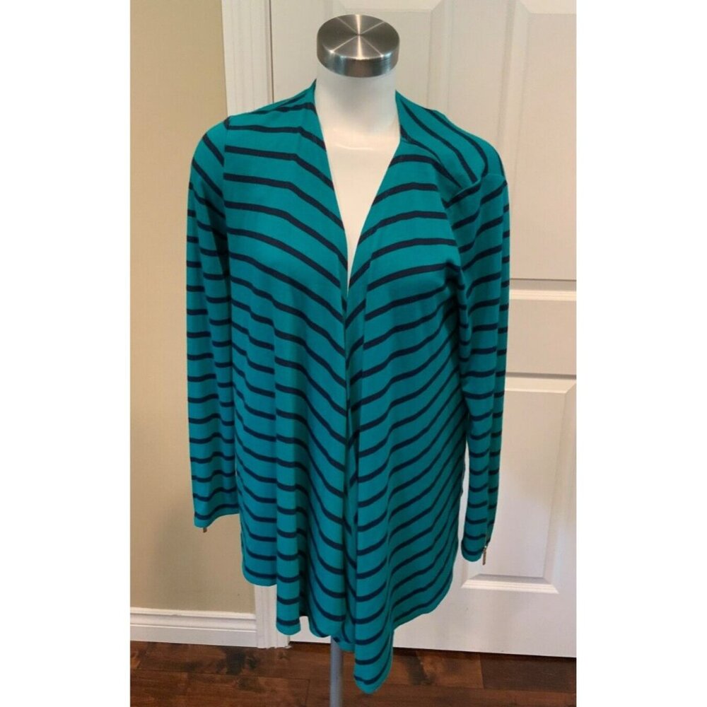 Michael Kors Teal & Blue Striped Cardigan Sweater, Size Medium, NWT!